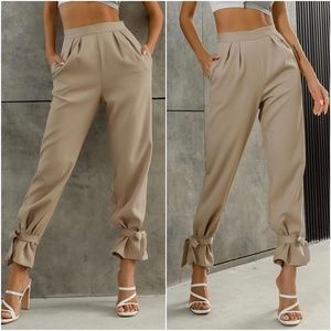 Classic Khaki Tan Ankle Tie Pocket Pants